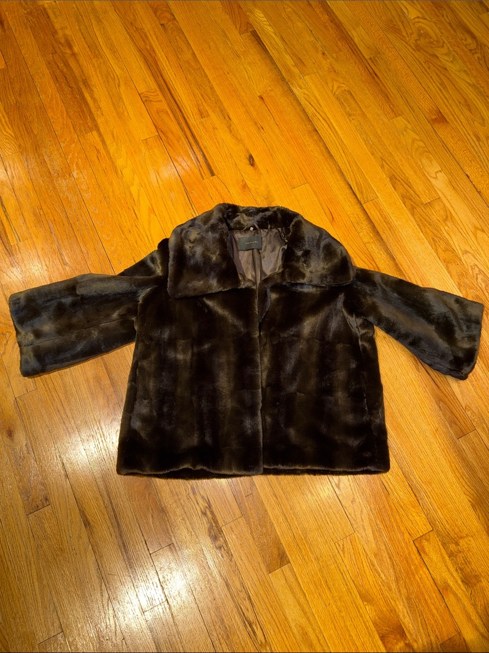 Tahari Dark Brown Faux Fur Teddy Jacket